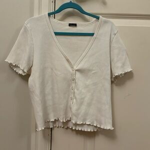 Brandy Melville white button up V neck T-shirt, one size